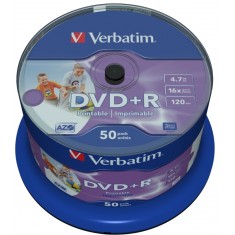 Imagine de DVD+R 4.7GB Verbatim 16x Inkjet alb Full Surface 50er Cakebox