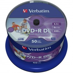 Imagine de DVD+R 8.5GB Verbatim 8x Inkjet alb 50er CakeBox