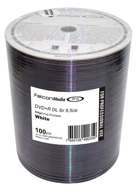 Kuva DVD+R Falcon Media FTI 8,5 GB, 8x, täysi pinta lämpösiirtotulostusta varten.
