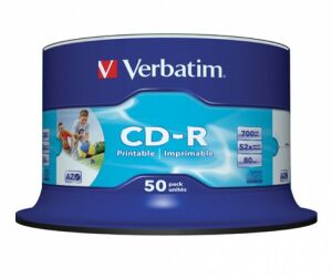Kuva CD-levyaihio Verbatim tulostettava mustesuihku valkoinen 80min./700MB, 52x
